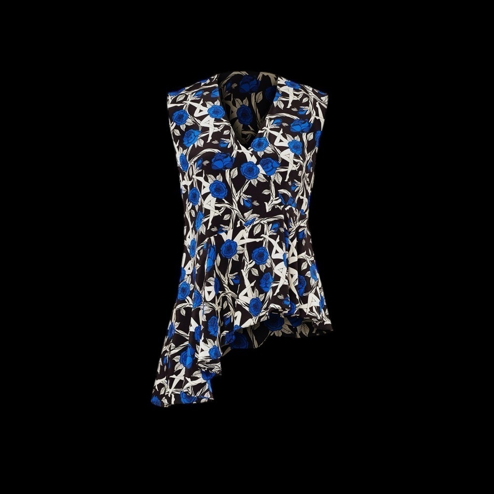 Jason Wu Collection Blue Floral ‘Stem’ Silk Top Size 0